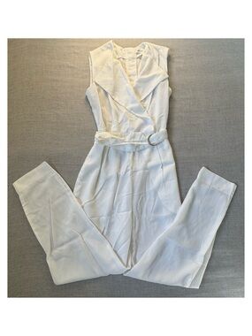 Sleeveless White Wrap Jumpsuit with Belt